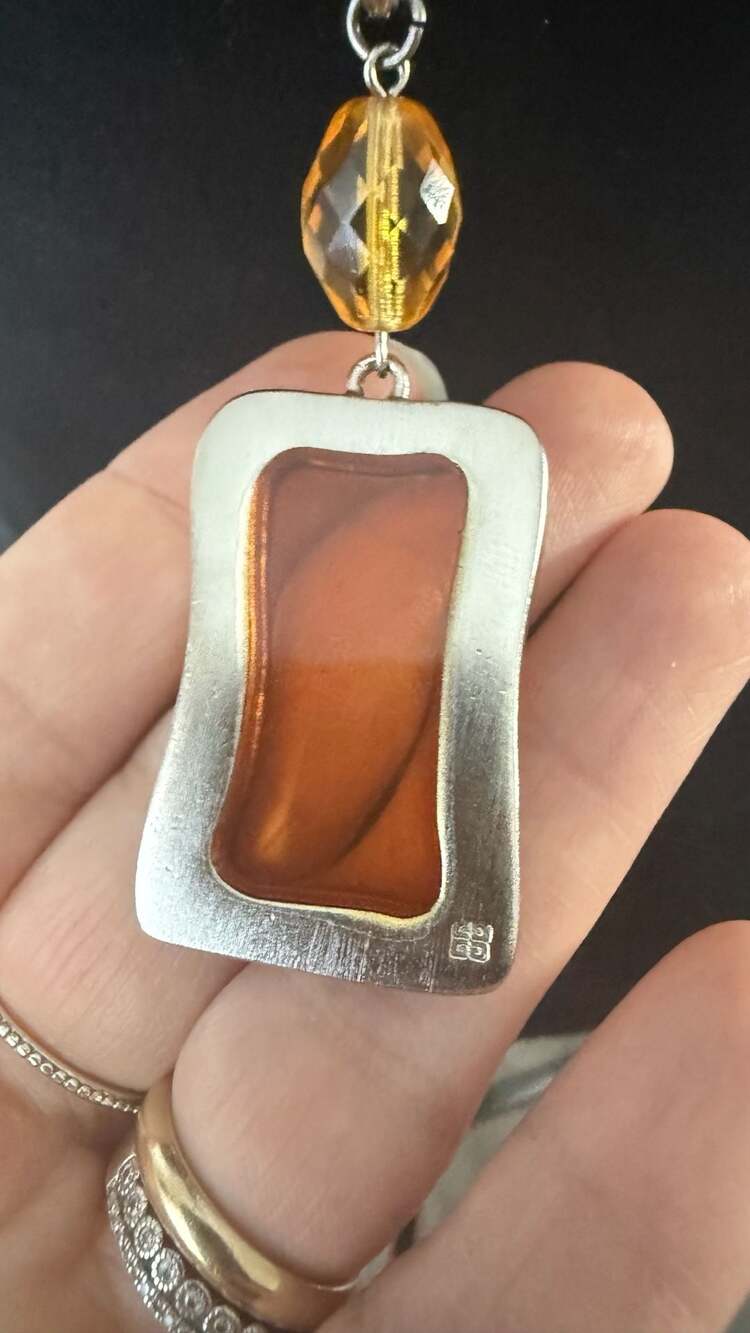 Vintage Givenchy Amber Crystal Pendant Necklace - Picture 4 of 6